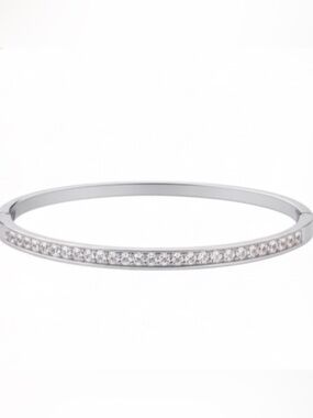 Silver CZ Bangle Bracelet Slim Minimal Stackable Designer Inspired